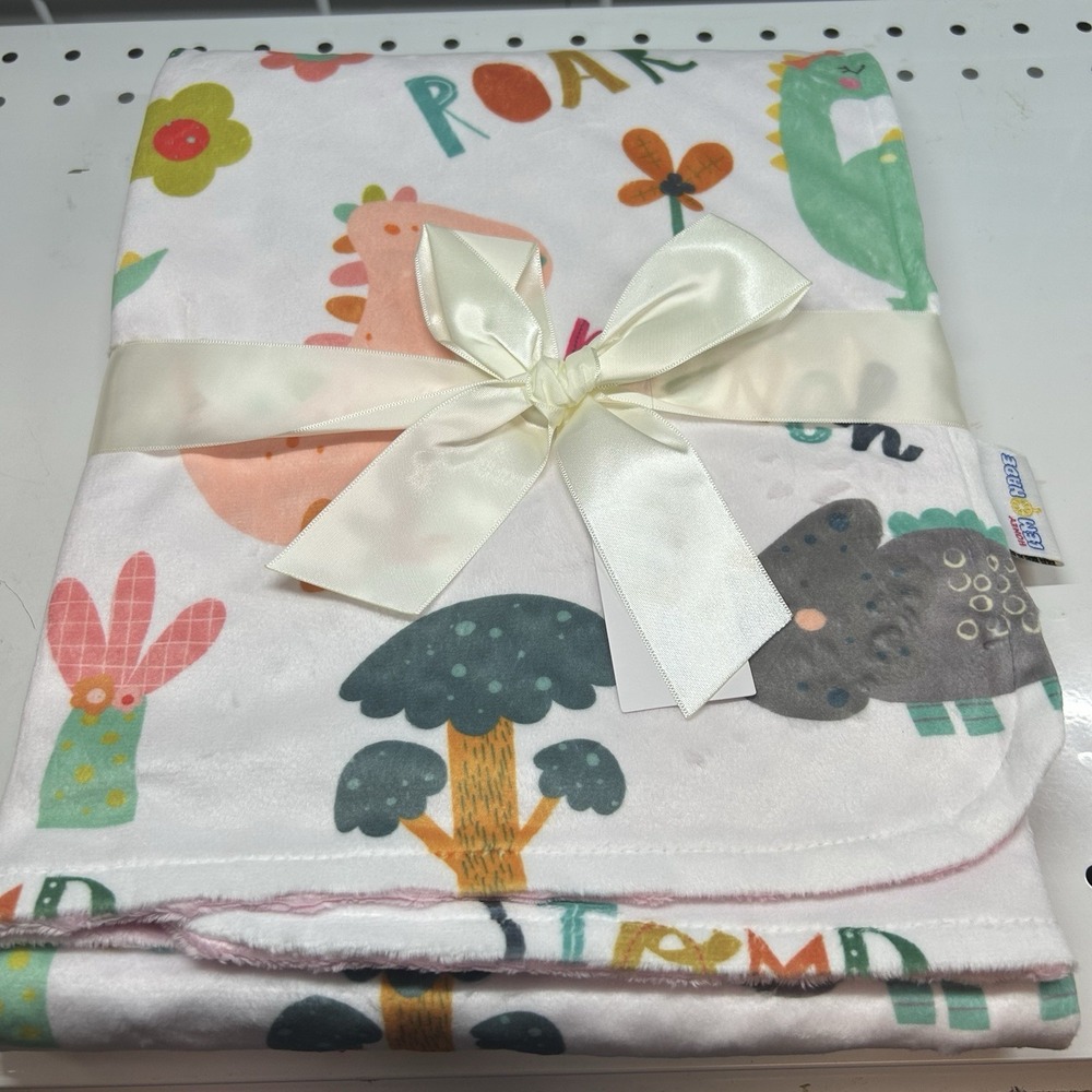Brand New Baby Minky Blanket 30"x40" Pink Dinosaur/Pink